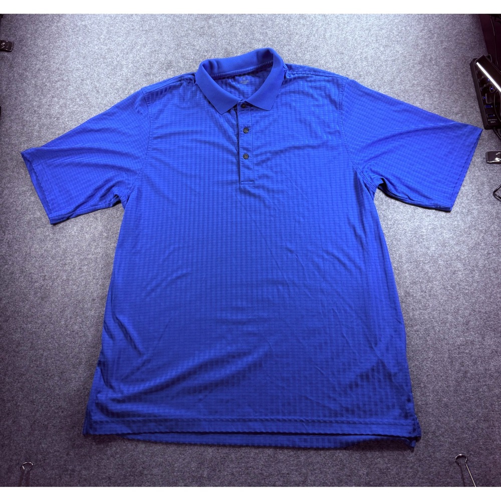 Nicklaus Golf Mens XL Blue Textured Grid Polo Shirt Short Sleeve Polyester